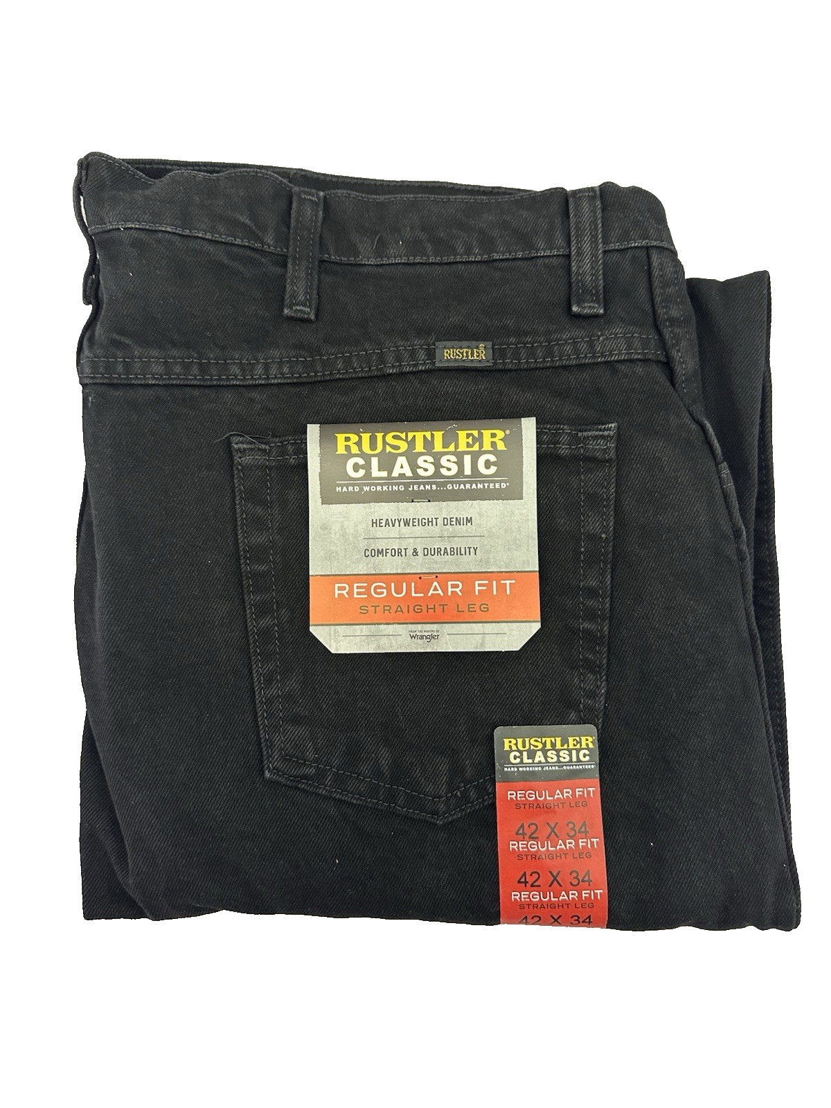 Rustler by Wrangler Classic Relaxed Fit Straight Leg Jean Mens Black 42×34 NWT