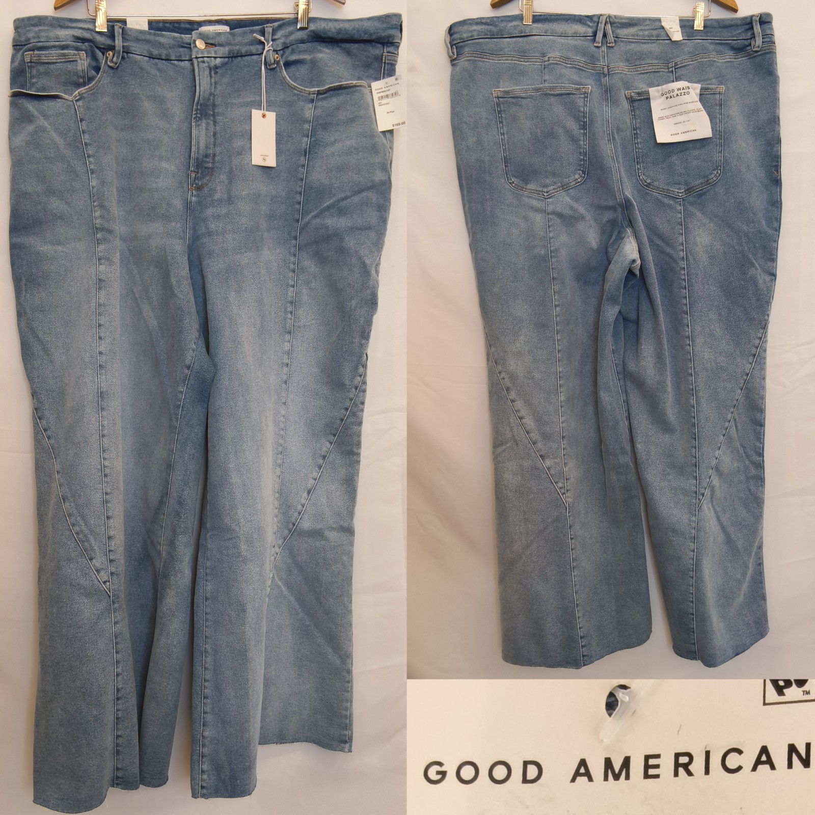 Good American Good Waist Palazzo Wide Leg Jean Womens 30+ (50″x33.5″) NWT #W5061