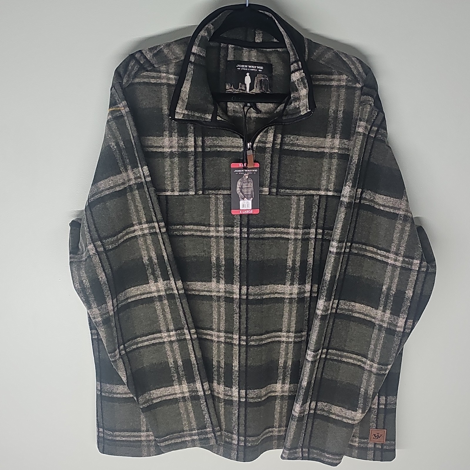 John Wayne Stock & Supply NWT Mens 1/4 Zip Pullover Sweater Green XL