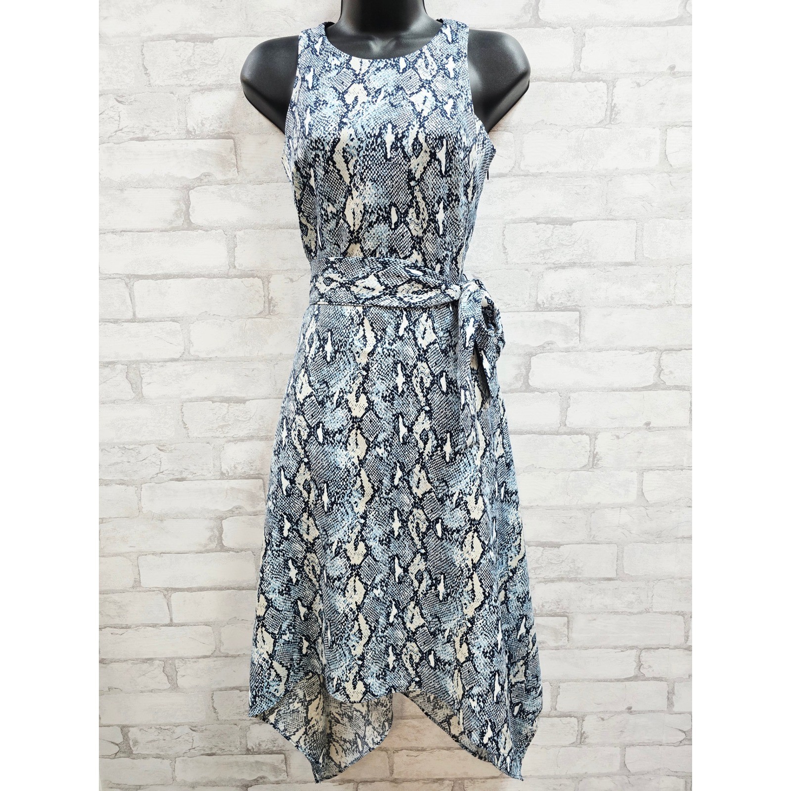 NWT Banana Republic Blue Snakeskin Handkerchief Hem Midi Dress Size 2