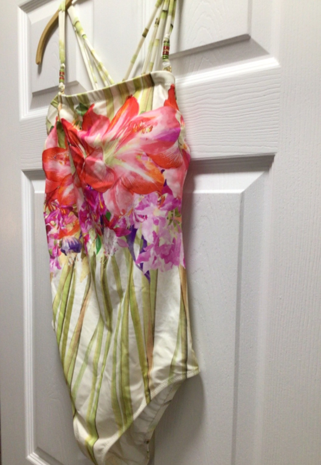 New Gottex Flower Bandeau One Piece Bathing Suit Detachable Straps Sz 14 NWT