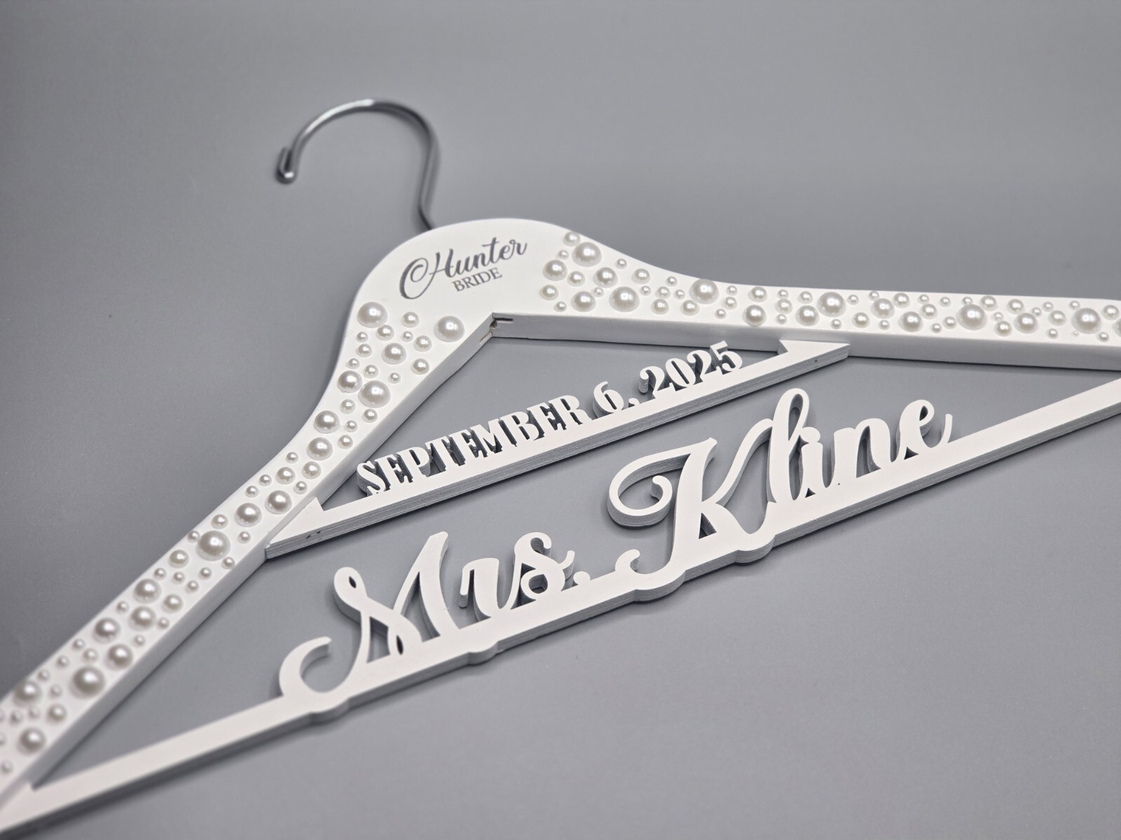 Personalized Bride Wedding Hanger – Wooden Engraved Hanger With Pearls