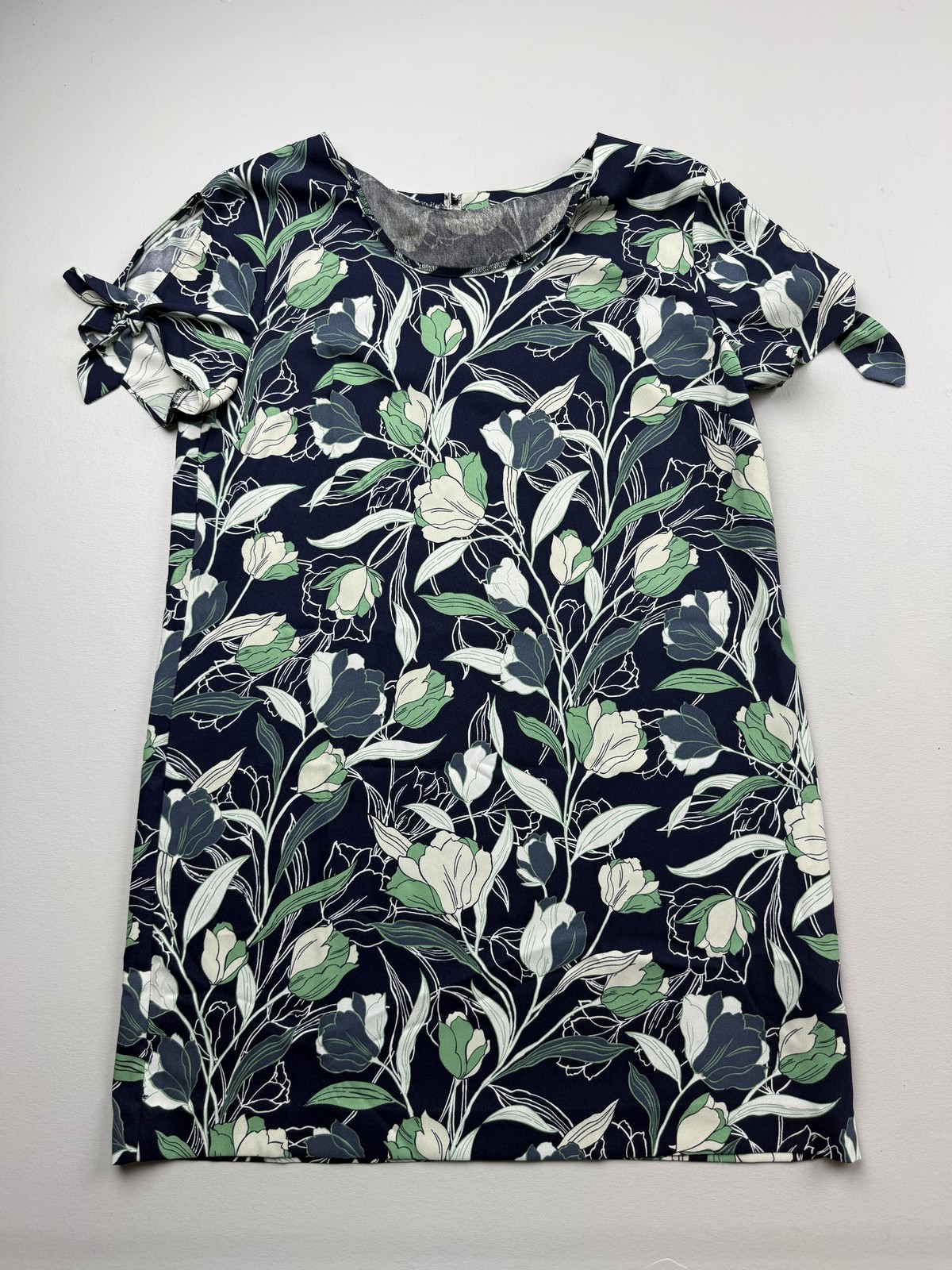 Banana Republic Dress Womens Large Blue Floral Short Sleeve Shift Bow Sleeve