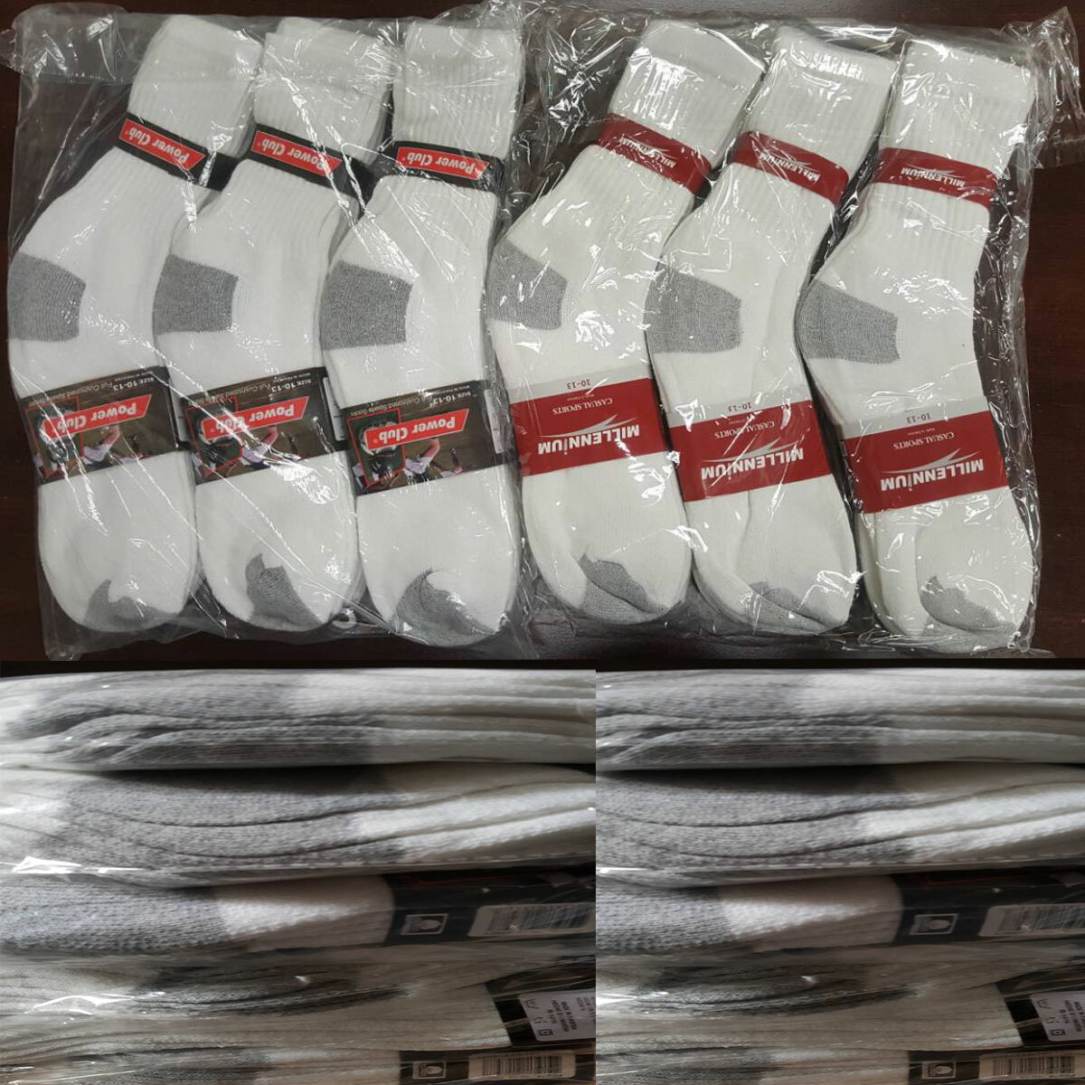 Wholesale Bulk Lot Men’s White/Gray Sports Casual Cotton Crew Socks 9-11 10-13