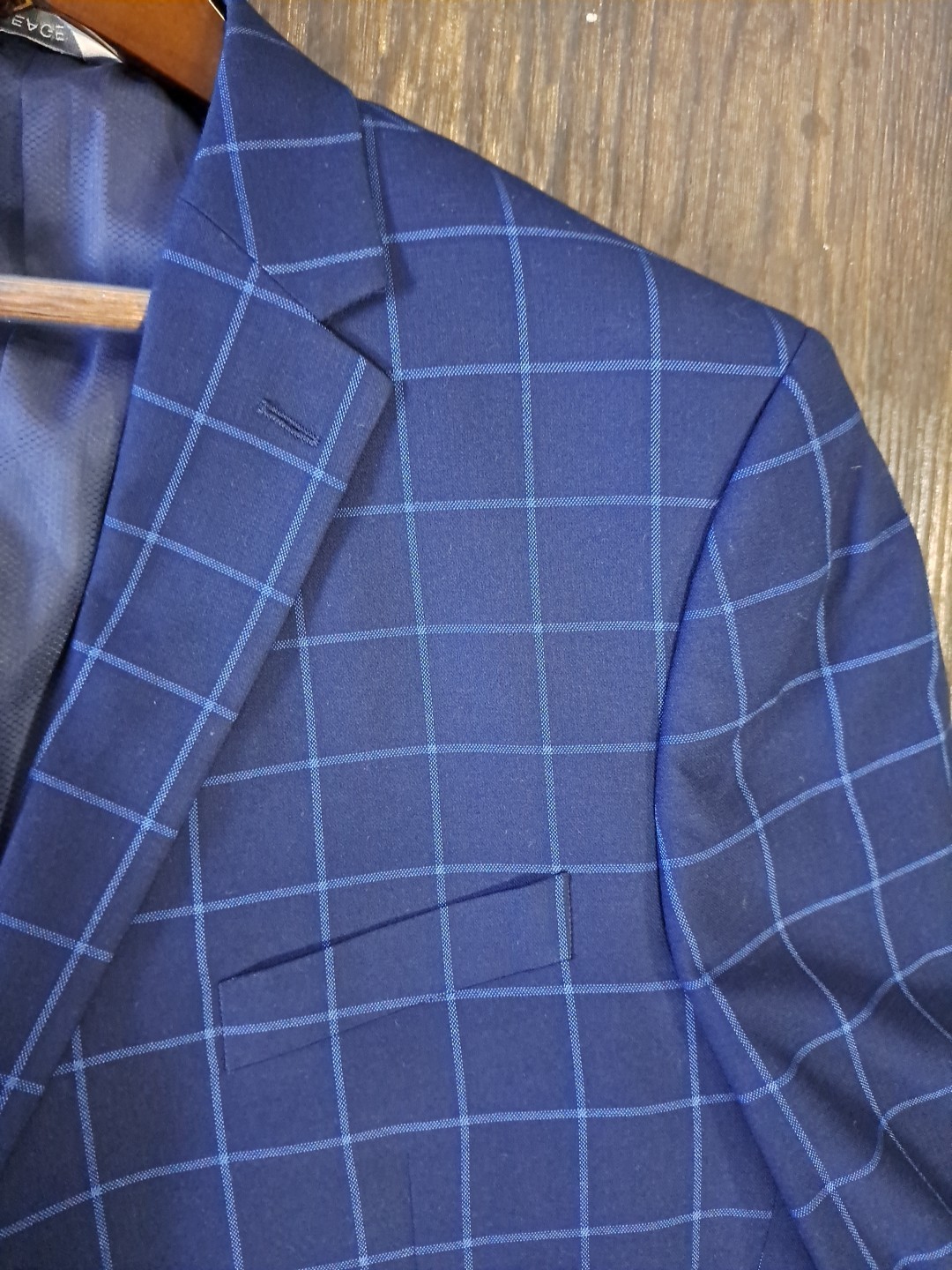 Lineage Performance Stretch Fabric Blue Windowpane 2pc Suit Mens 50R Pants W44