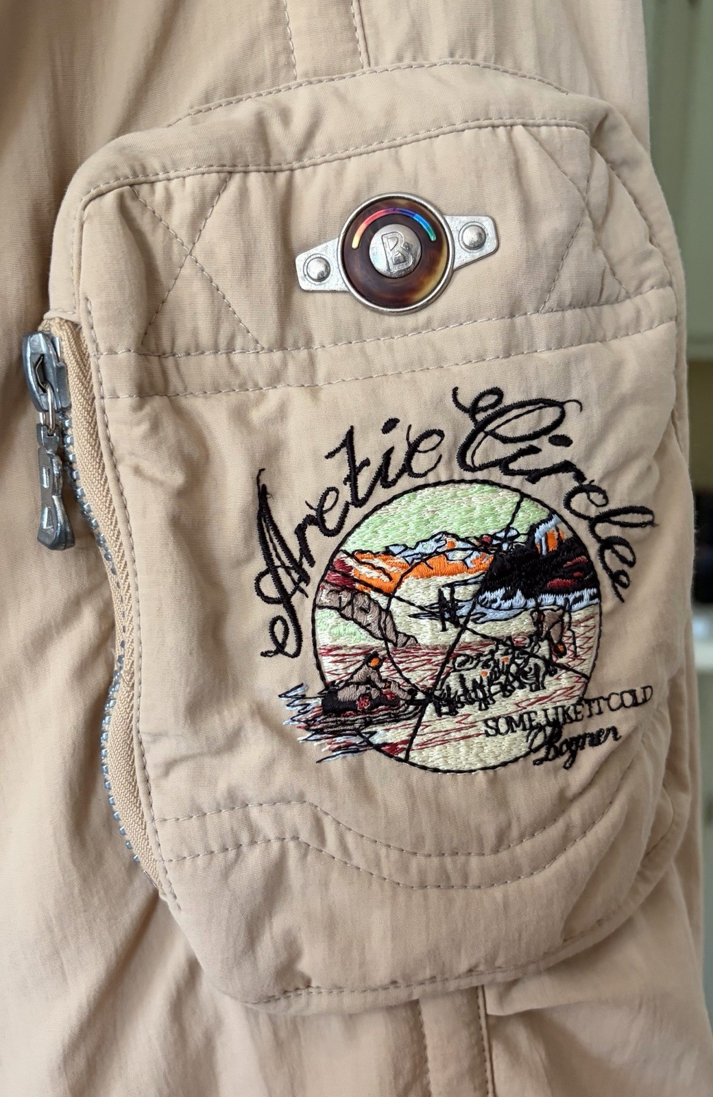 Vintage Bogner Men’s Beige Hooded Ski Jacket Full Zip Snap Front 40