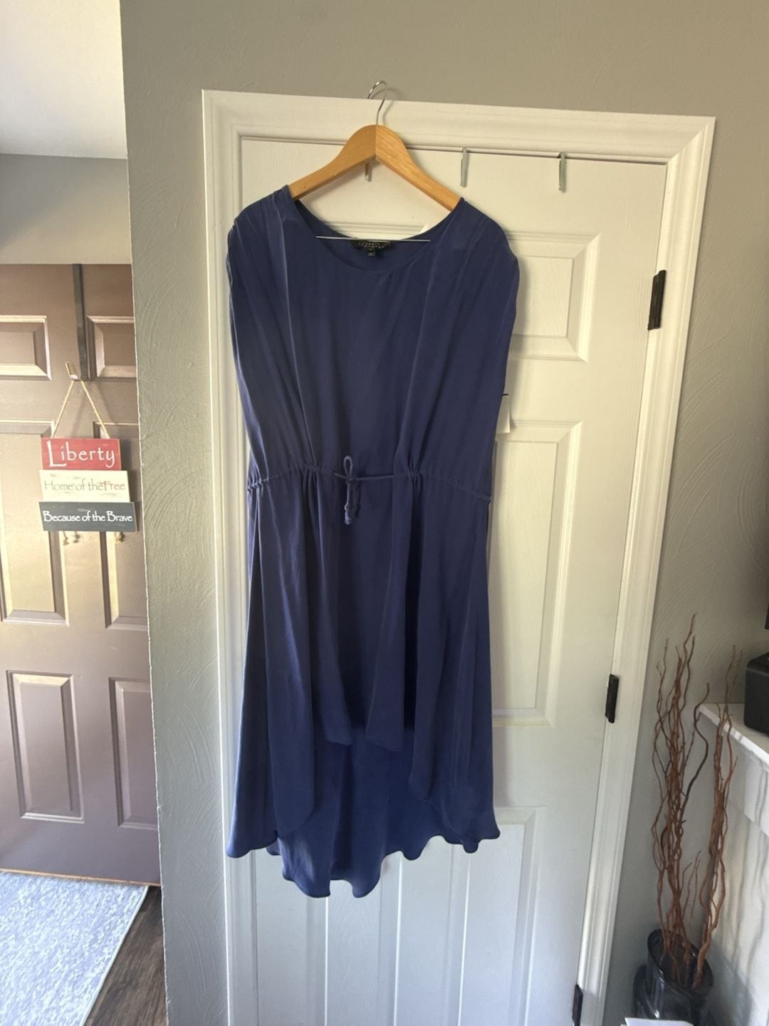 Robert Rodriguez Sleeveless Asymmetrical High-Low Silk Dress in Navy Blue