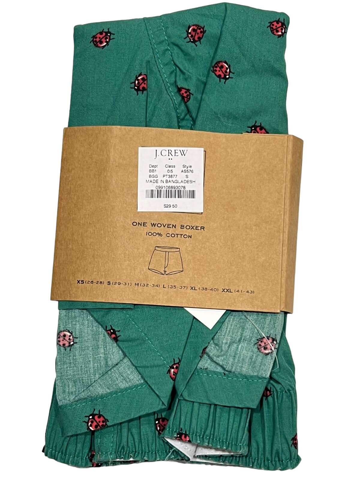 NWT J CREW Boxer Underwear Sz S-M-L-XL Green Red Ladybugs #11