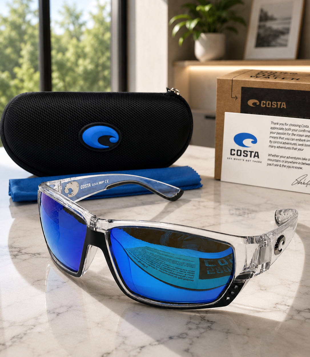 Costa Del Mar Polarized Sunglasses Clear Frame Blue Mirror 580P UV400 Fishing