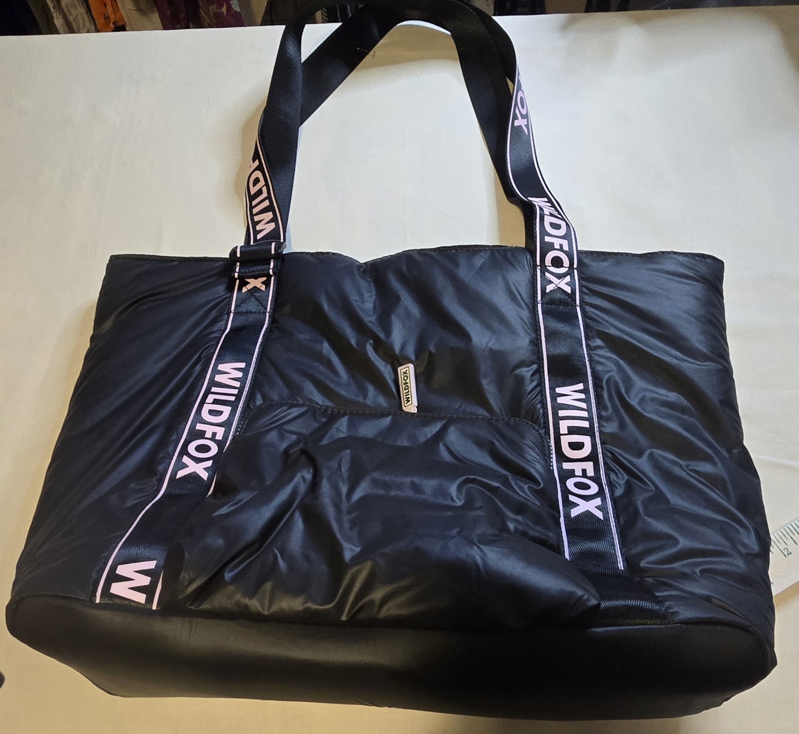 WILDFOX Black Quilted Large Tote Bag Logo Strap Zip