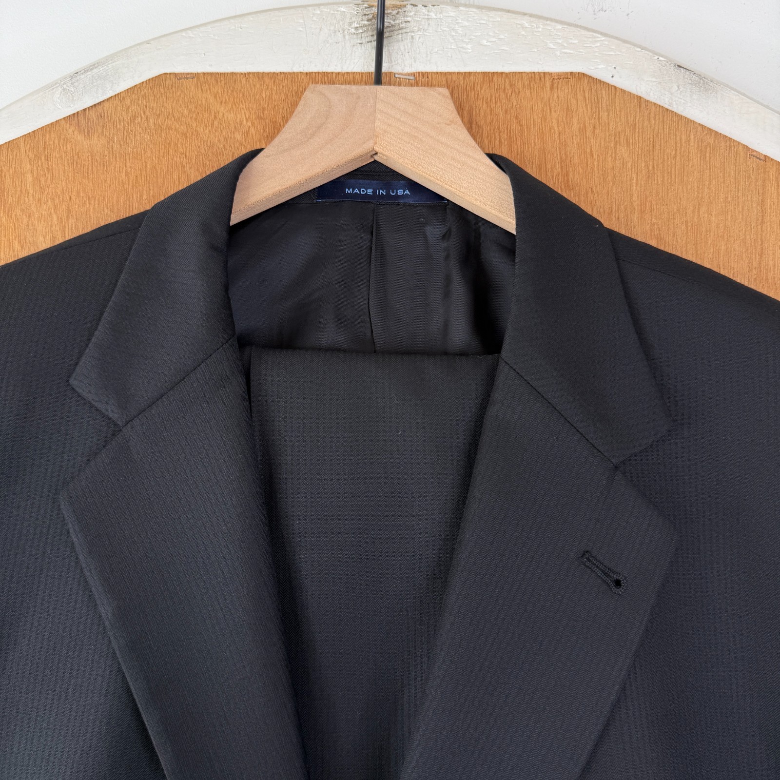 Joseph Abboud Suit Mens 46R Black 2 Button Loro Piana Wool Pants 40×27 Flat