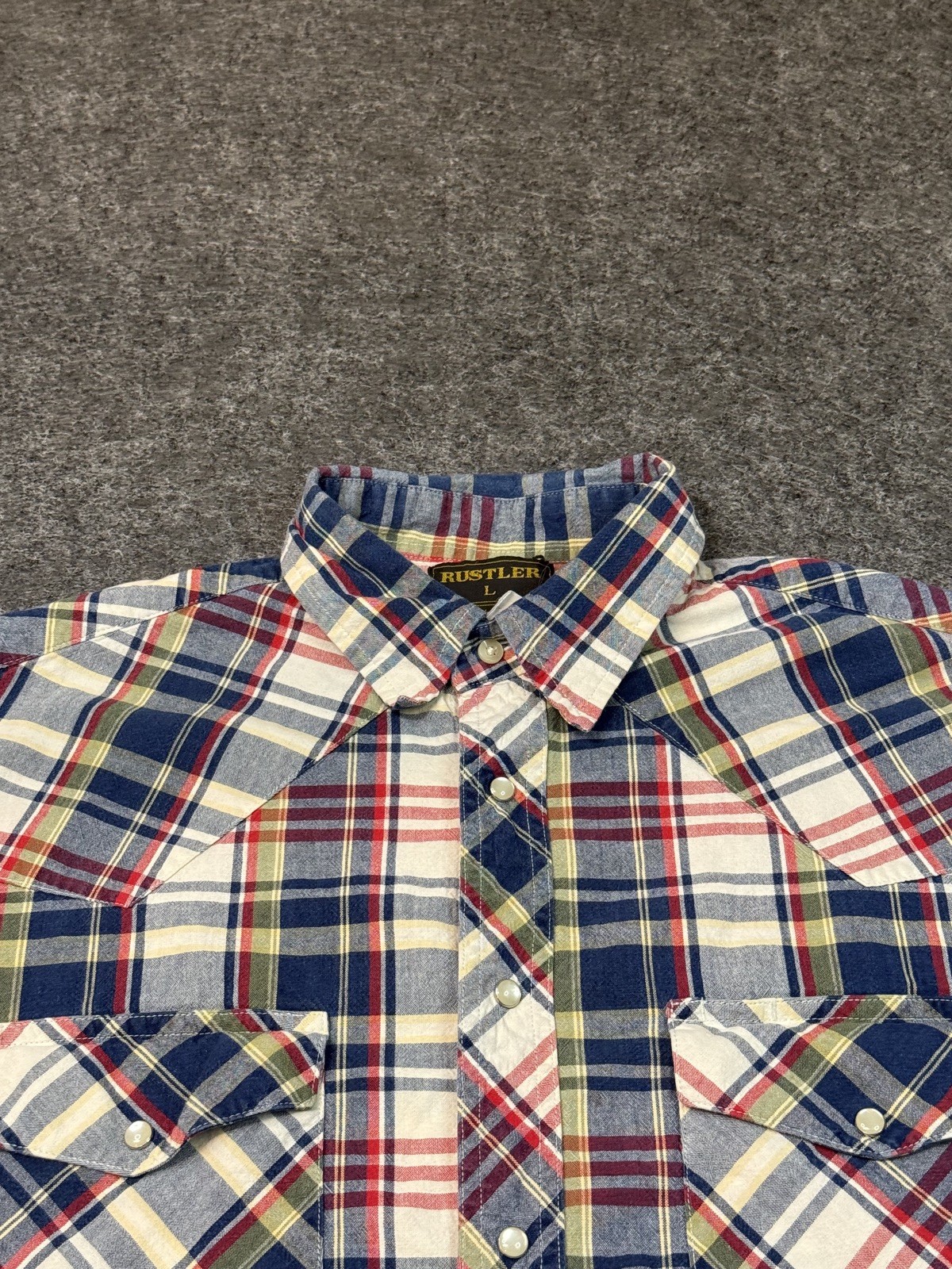 Rustler by Wrangler Shirt Mens 2 XL Western Cowboy Pearl Snap Plaid Short Sleeve