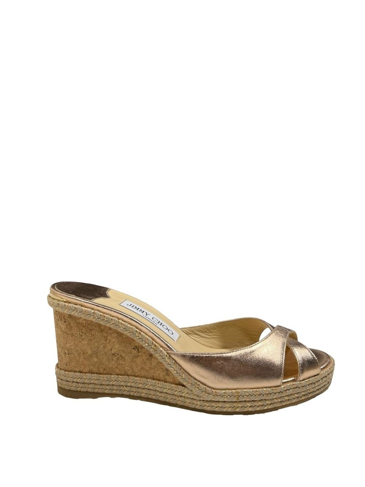 Jimmy Choo London Gold Metallic Cork Wedge Sandals Espadrille Sz Us 9.5 Luxury