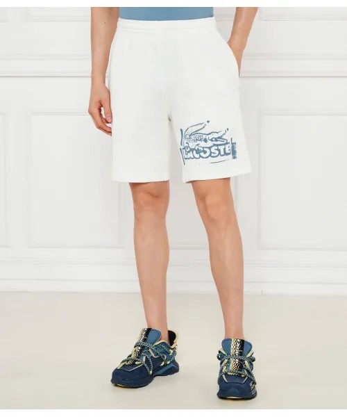 Lacoste Graphic Print Logo Cotton Fleece Croc Shorts White Blue Men’s Sz XL NEW