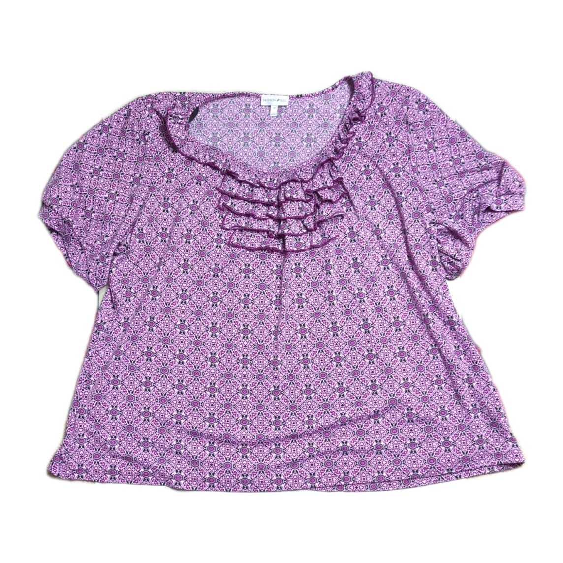 Fashion Bug Pink Top Soft Stretch Ruffled Womens Plus 3X Smocked Short Sleeve B2