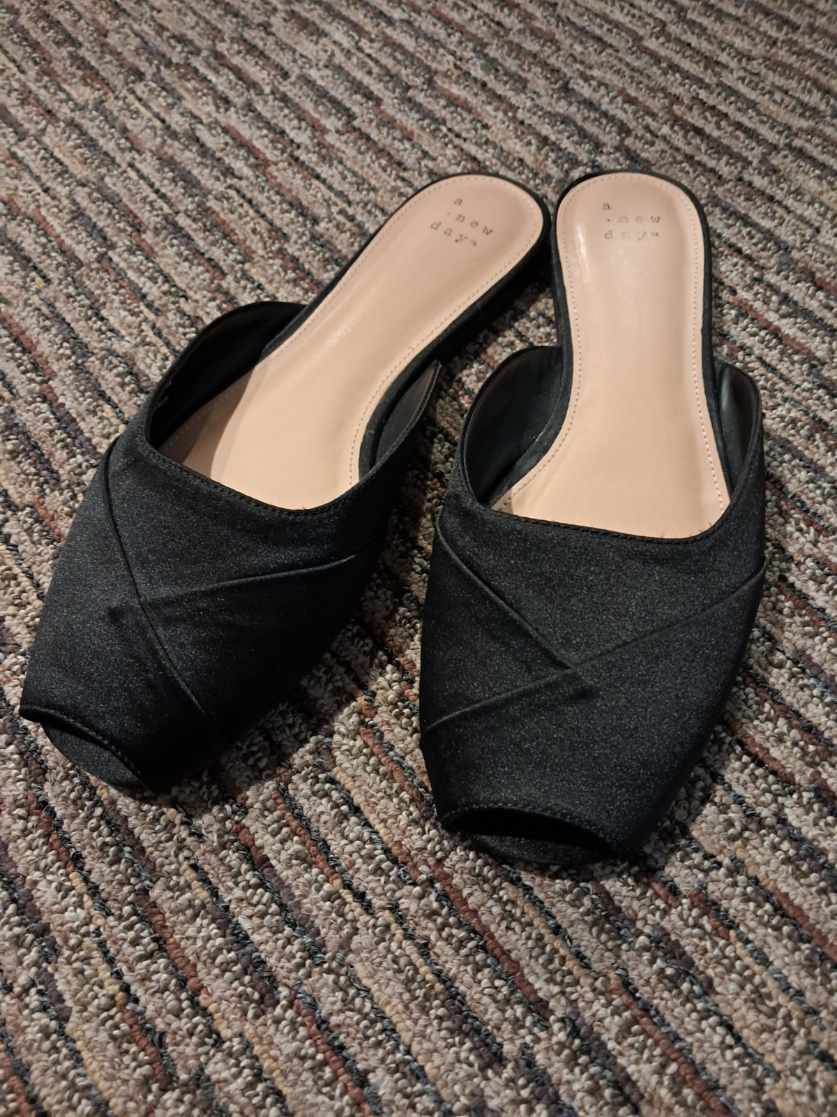 A New Day Womens Trina Satin Peep Toe Mule Flats
