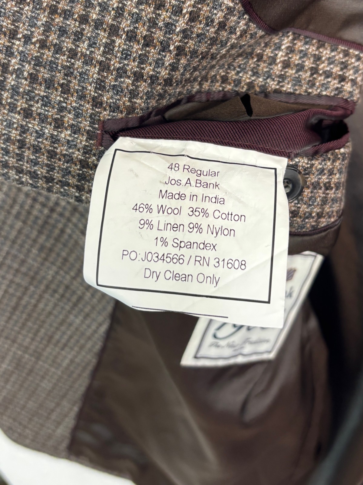 Jos A Bank 1905 48R Brown Check Relaxed Soft Shoulder Blazer Jacket Sport Coat