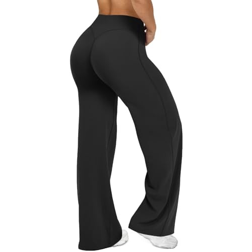 Women Straight Leggings Bottoms High Waist Gym Workout Casual Wide Leg Pants US