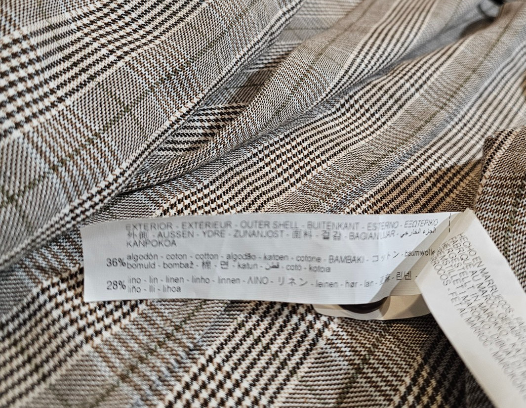 Zara Cotton Linen Dual Vent Unconstructed Brown Plaid Sport Jacket Blazer 40R