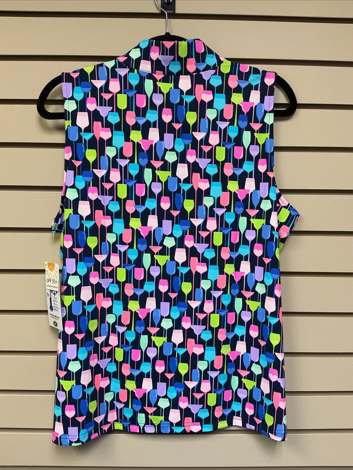XL Lulu B Sleeveless Top V Neck Zip Mandarin Collar Multi Colored Cocktails NWT