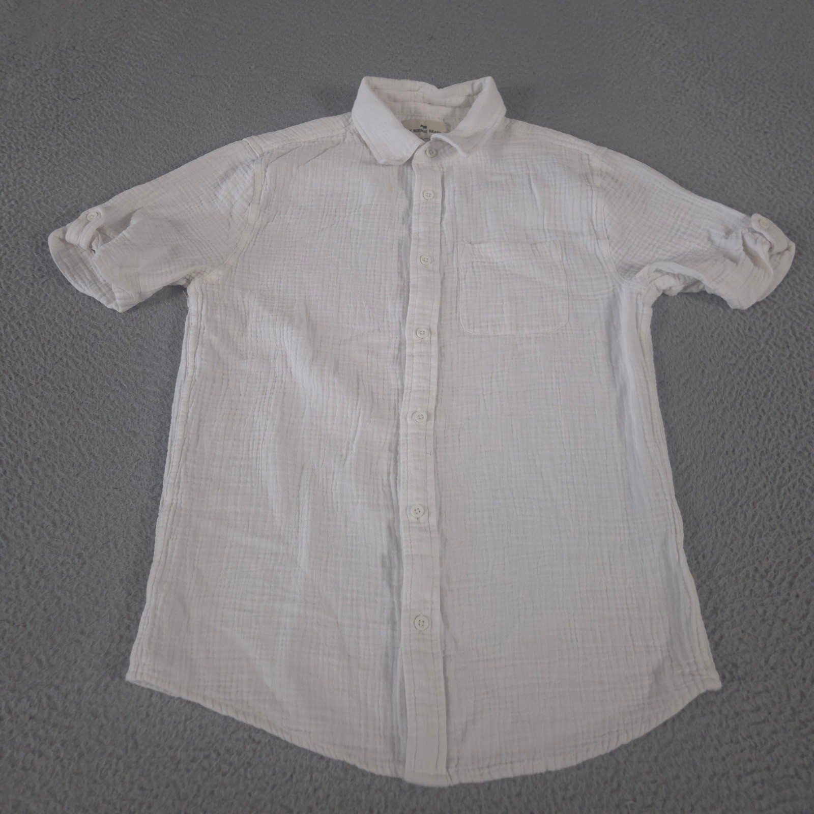 The Normal Brand Shirt Mens Medium White Knit Getaway Cotton Gauze Short Sleeve