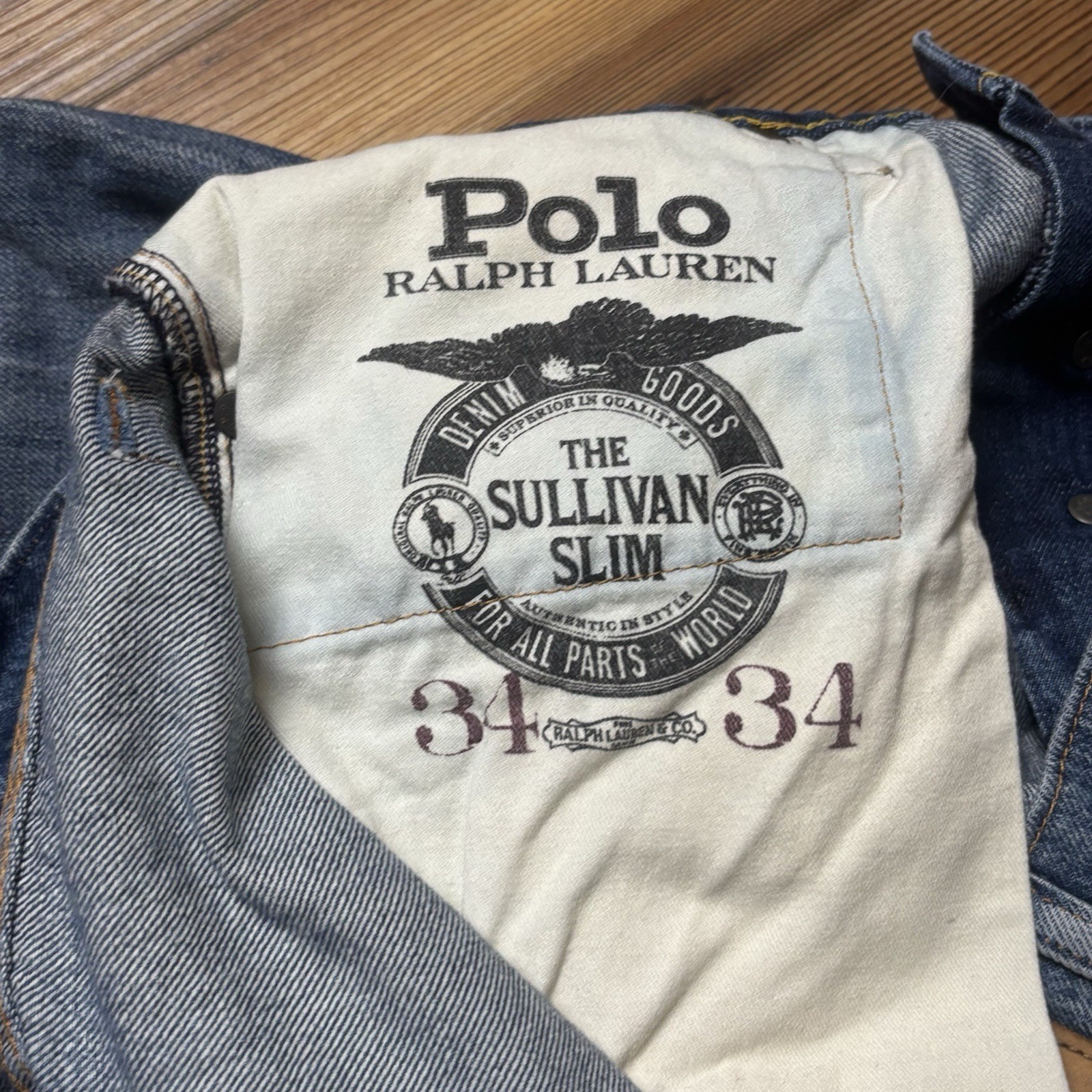 Polo Ralph Lauren Men’s The Sullivan Slim Patchwork Distress Blue Jeans 34×34