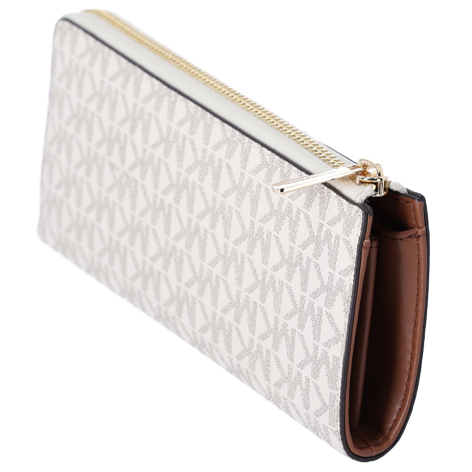 Michael Kors Jet Set Travel Large Logo Quarter Zip wallet Vanilla MK Siganture