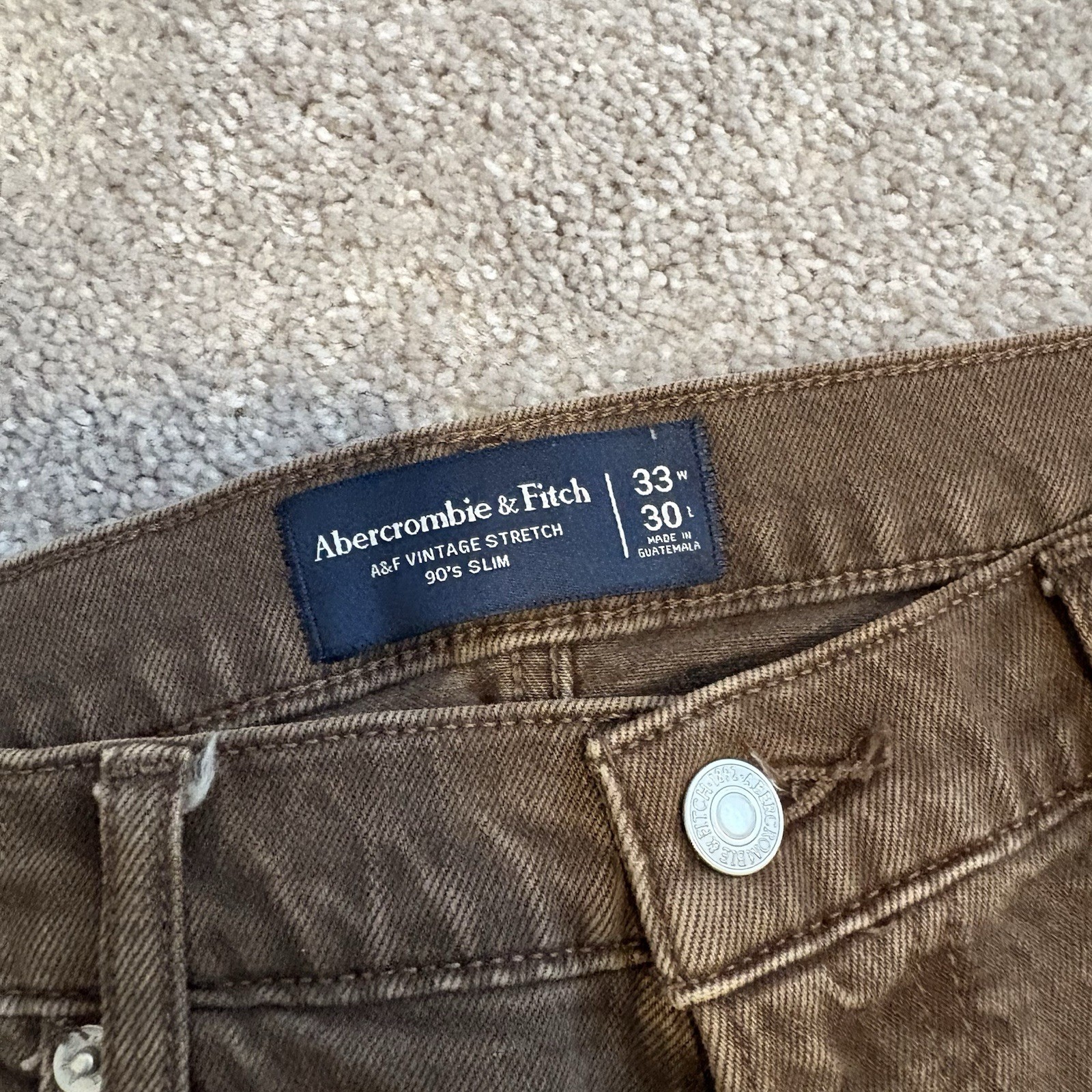 Abercrombie Men’s Jeans | Vintage Stretch 90s Slim | Size 33×30 | Faded Brown