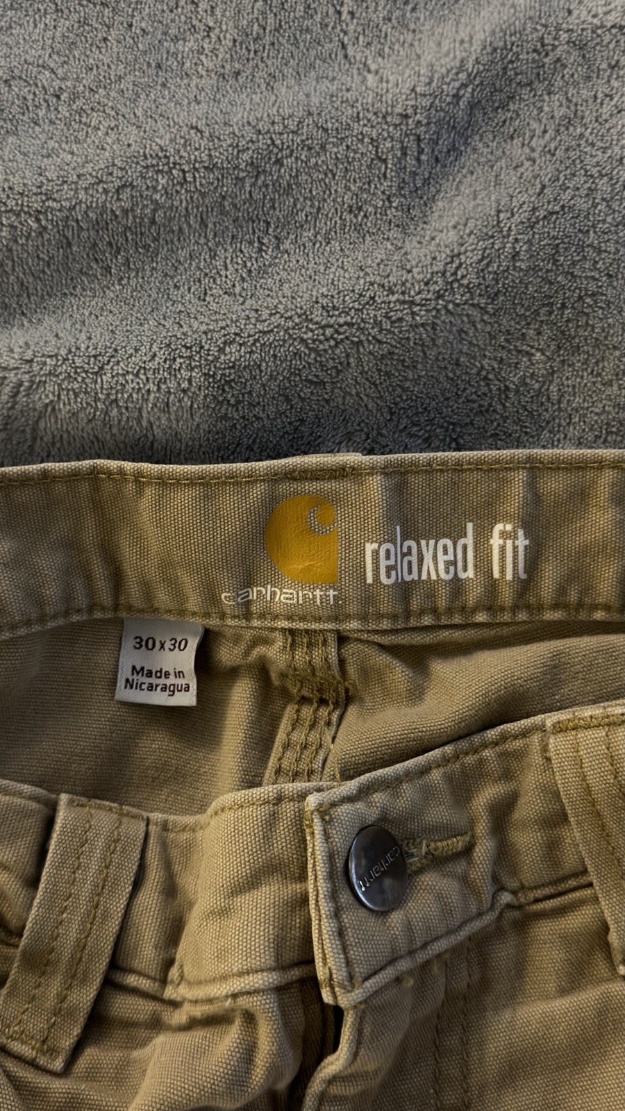 Carhartt Rugged Flex Canvas Utility Pants Mens 30×30 Relaxed Fit Khaki Work