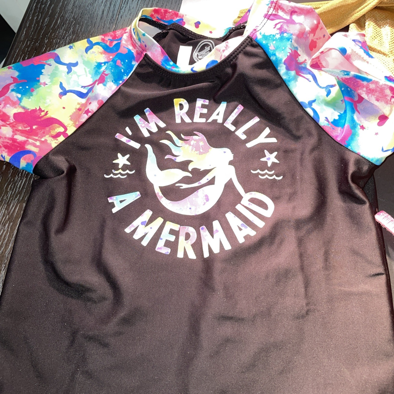 Fin Fun Mermaid Youth Large Tail Swimsuit Rash Guard w/ FINIS Monofin Swim Set
