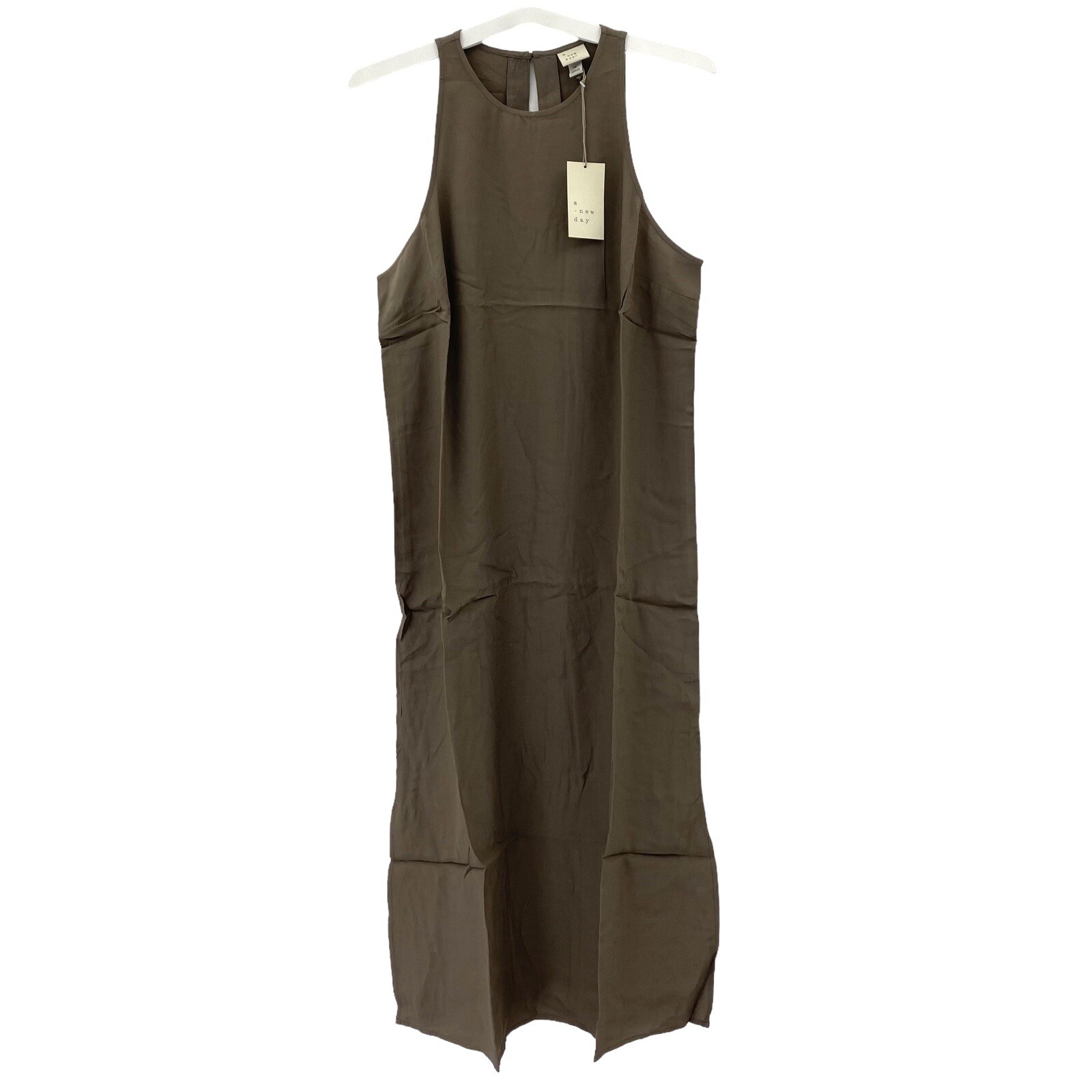 A New Day Womens Size M Midi Sleeveless Bodycon Dress Keyhole Back Brown