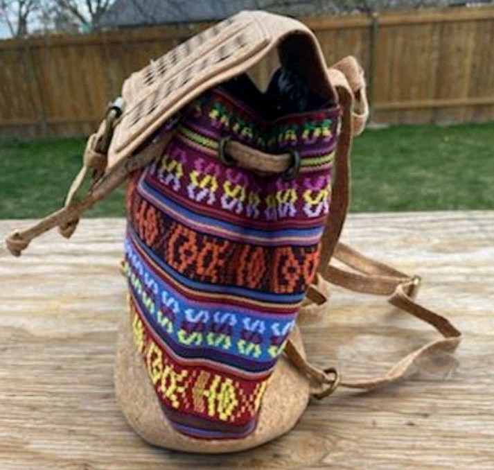 Vegan Cork Backpack Colorful Textile Fabric Small Eco-friendly Southwest Boho