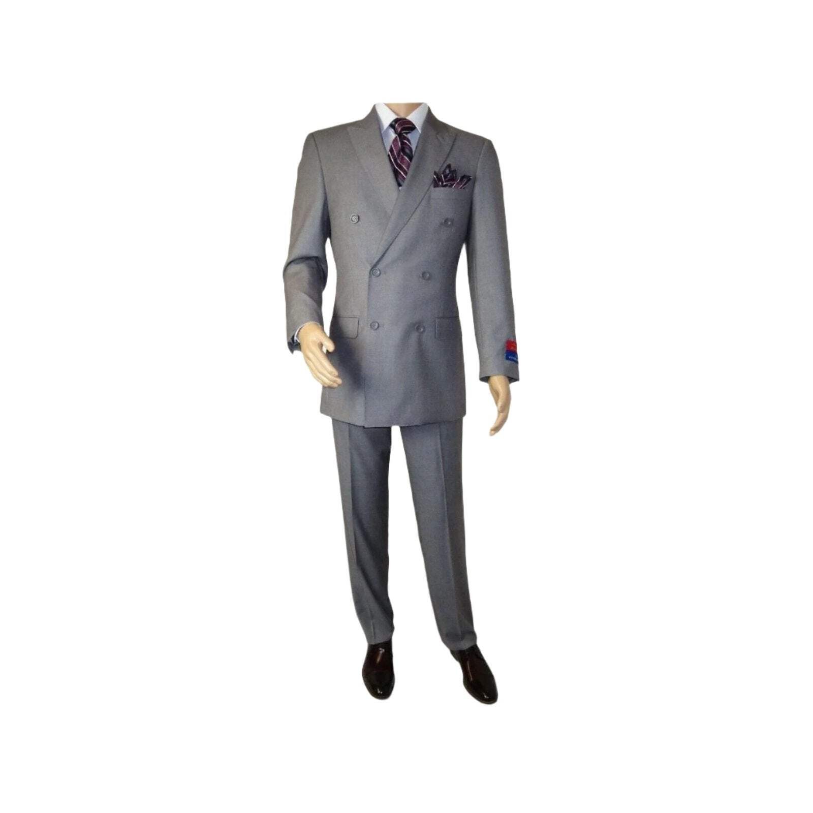 Men Apollo King Double Breasted Suit Classic Peak Lapel Soft Blend DM23 Gray
