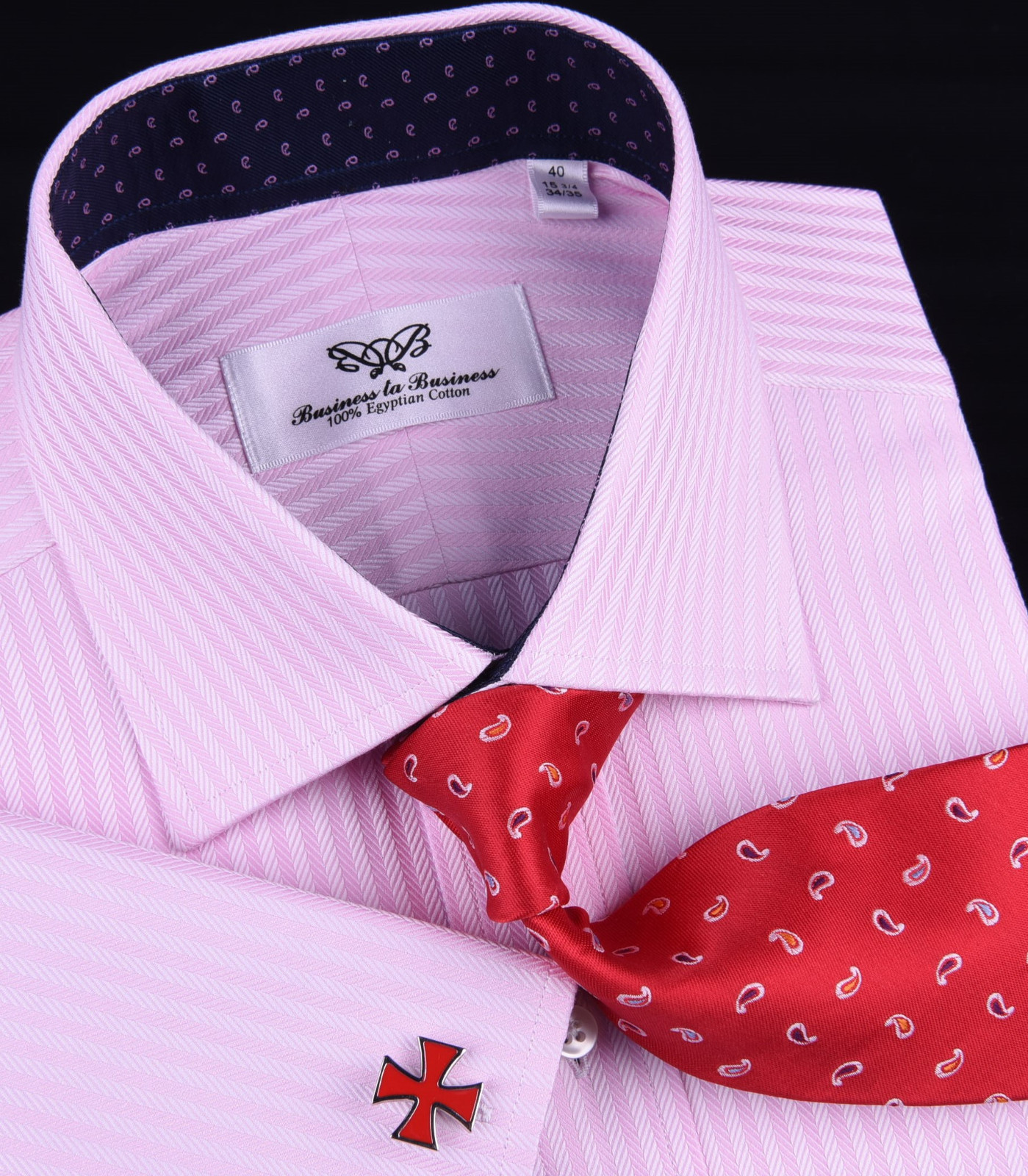 Pink Herringbone Twill Formal Business Dress Shirt Navy Floral Sexy Boss Design