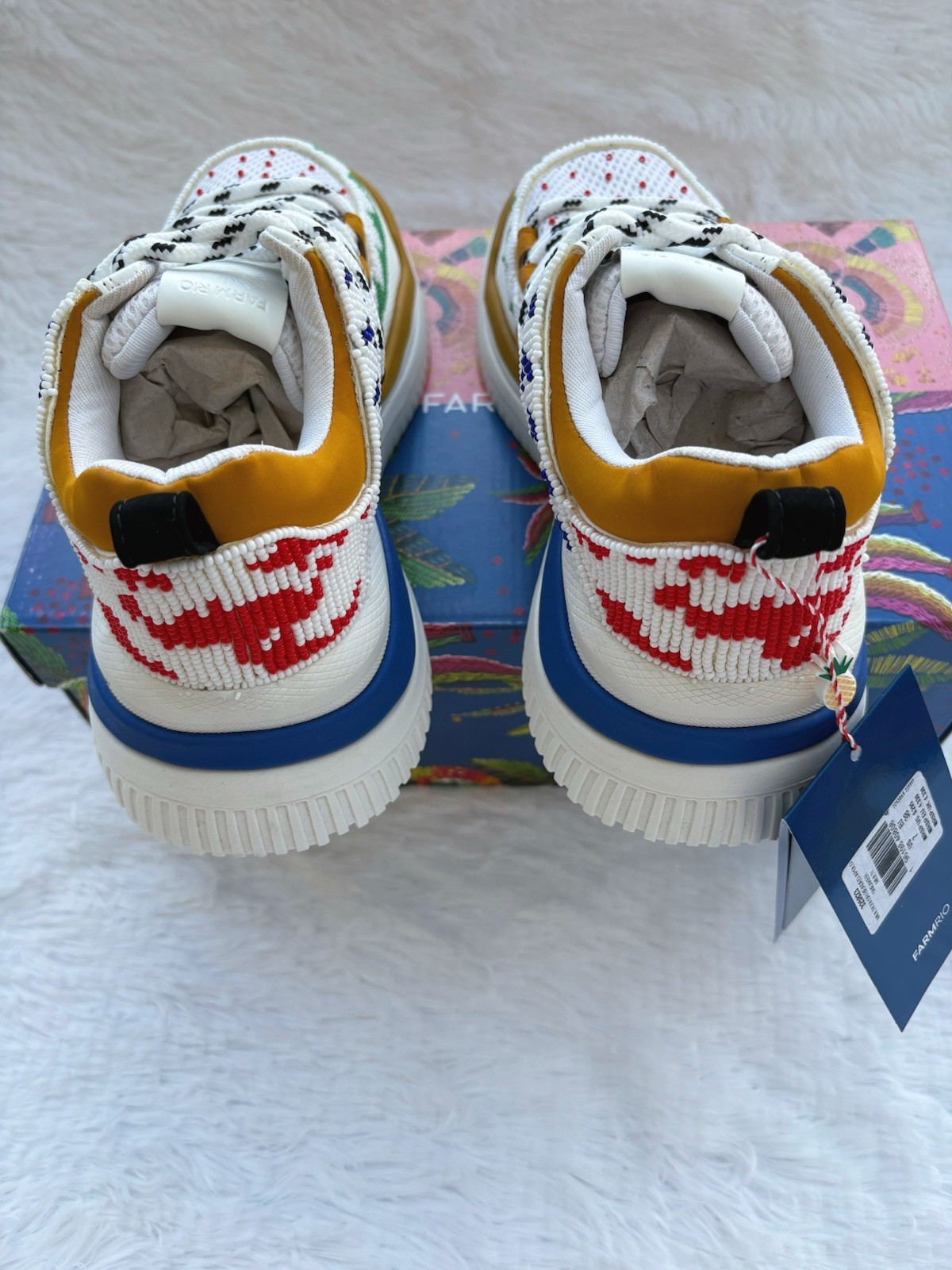 Farm Rio Beaded Boho Multi Colored Sneaker Shoes Size 7 $295