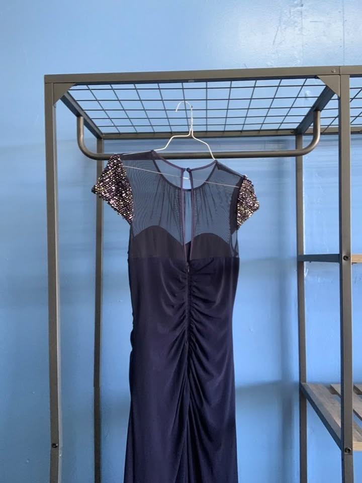 Vince Camputo size 10 Navy blue maxi dress with beaded sleeves