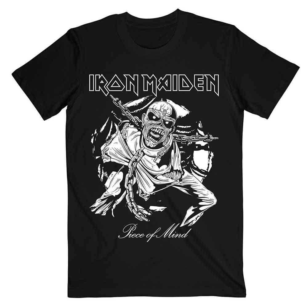 Iron Maiden Piece of Mind Mono Eddie T-Shirt Black New