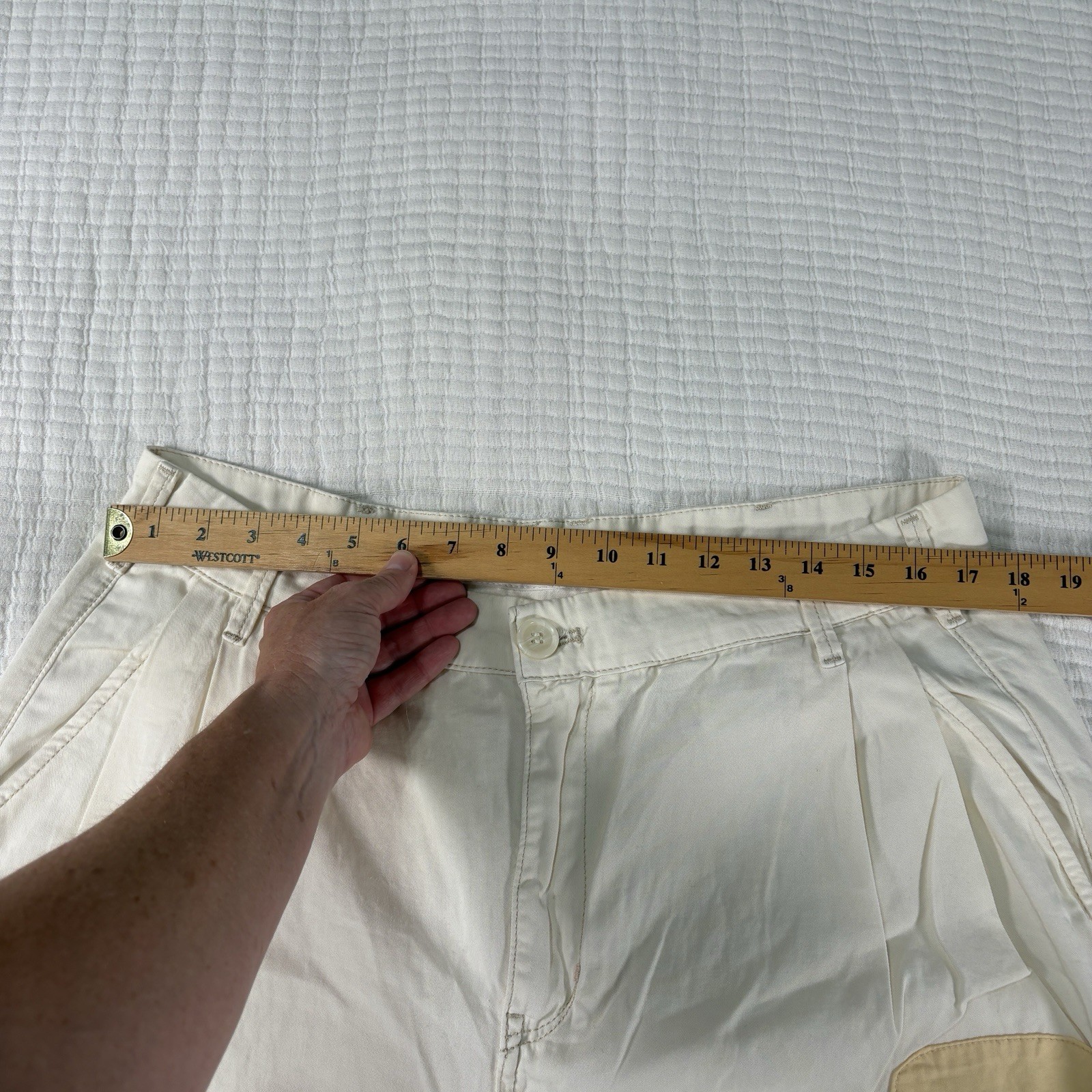 Anthropologie Pilcro Barrel Leg Pants Womens 32 Rolled Hem Utility Chino Patch