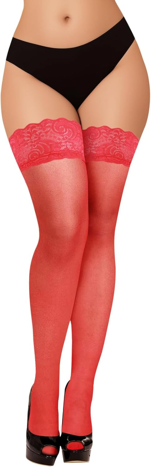 Black Thigh High Stockings for Women – Lace Top Sexy Thigh Highs Pantyhose, plus