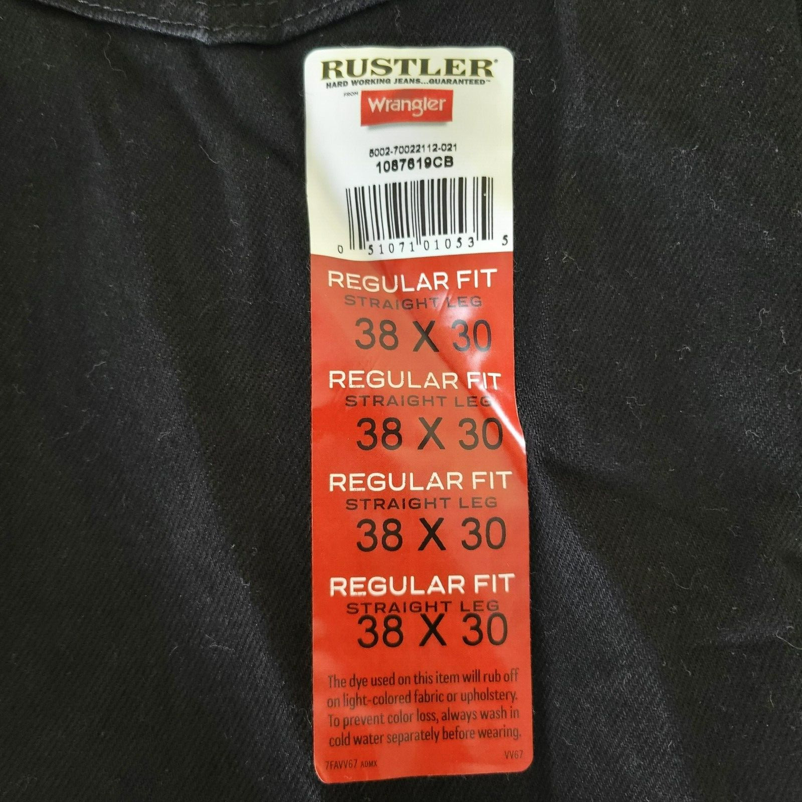 New Rustler by Wrangler Mens Regular Fit Straight Leg Jeans 38*30 Black Durable