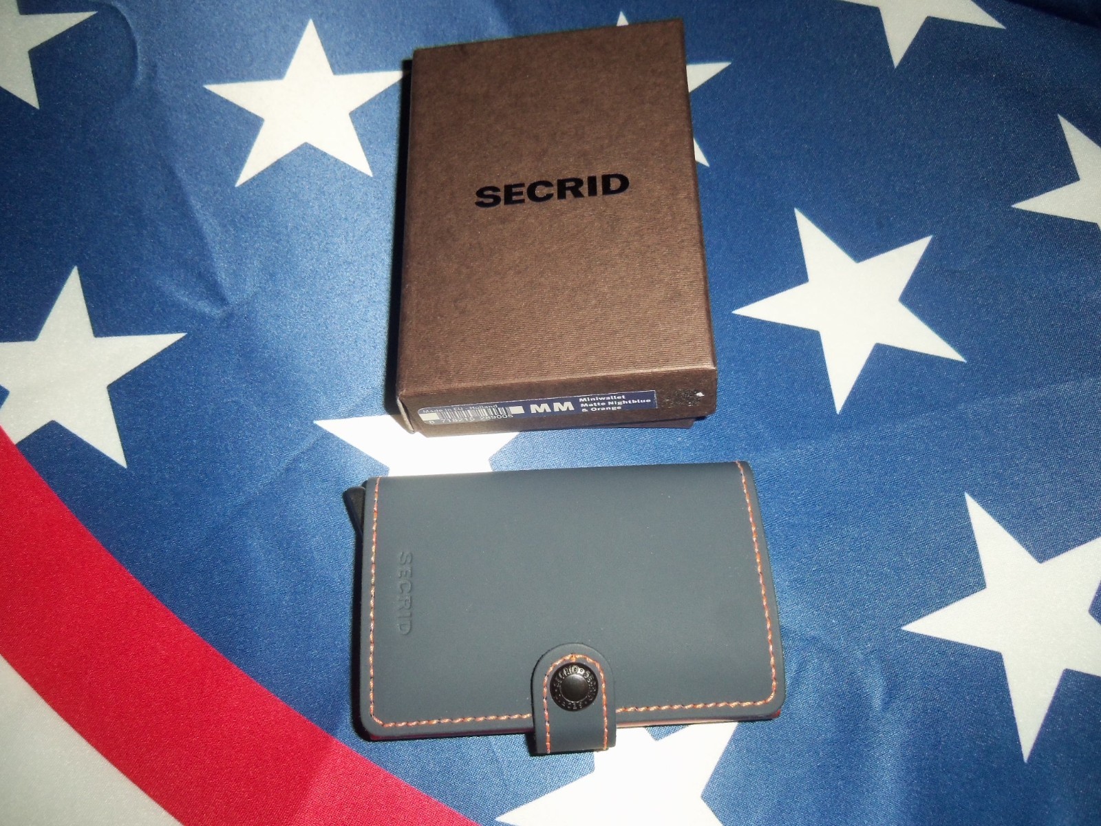 Secrid Mini Wallet Leather Compact RFID Card Holder Matte Night Blue & Orange