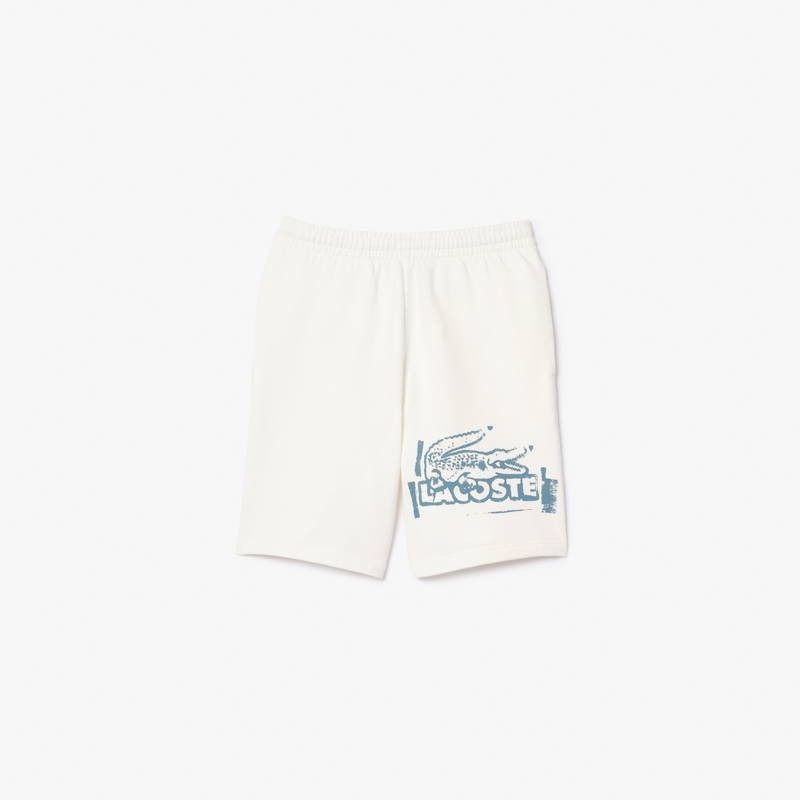 Lacoste Graphic Print Logo Cotton Fleece Croc Shorts White Blue Men’s Sz XL NEW