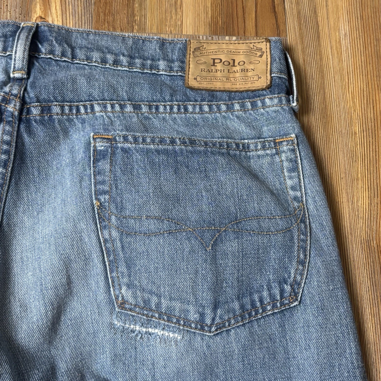 Polo Ralph Lauren Men’s The Sullivan Slim Patchwork Distress Blue Jeans 34×34