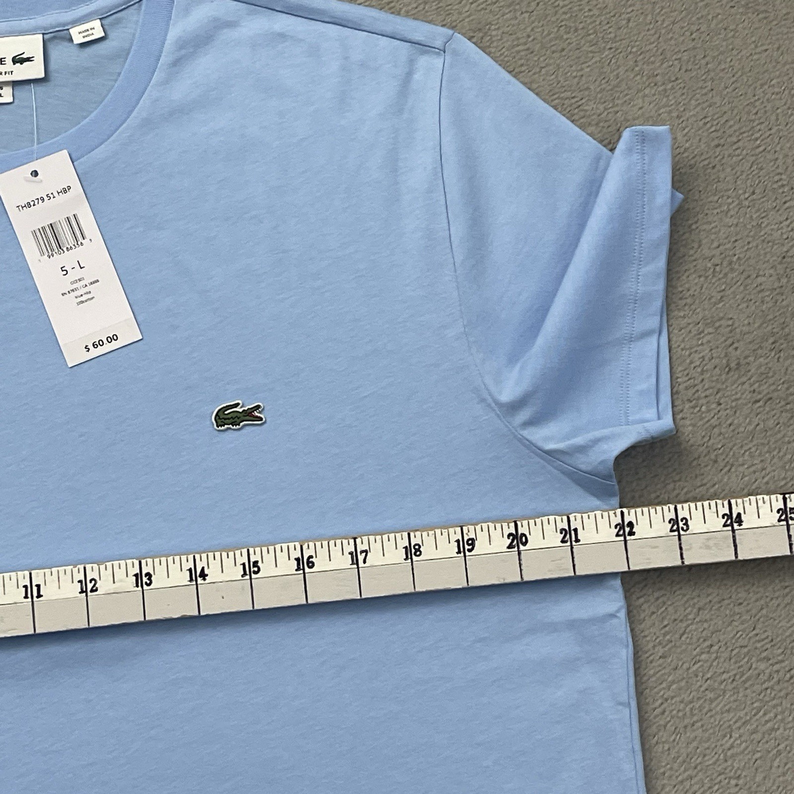 Lacoste T-Shirt Regular Fit Men’s L Solid Light Blue Cotton Logo Crew Neck NWT