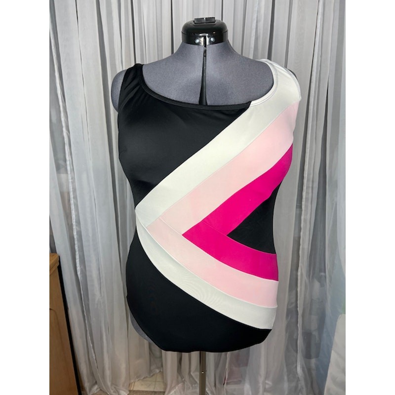 one piece swimsuit Vintage 1980s color blocked pink white black