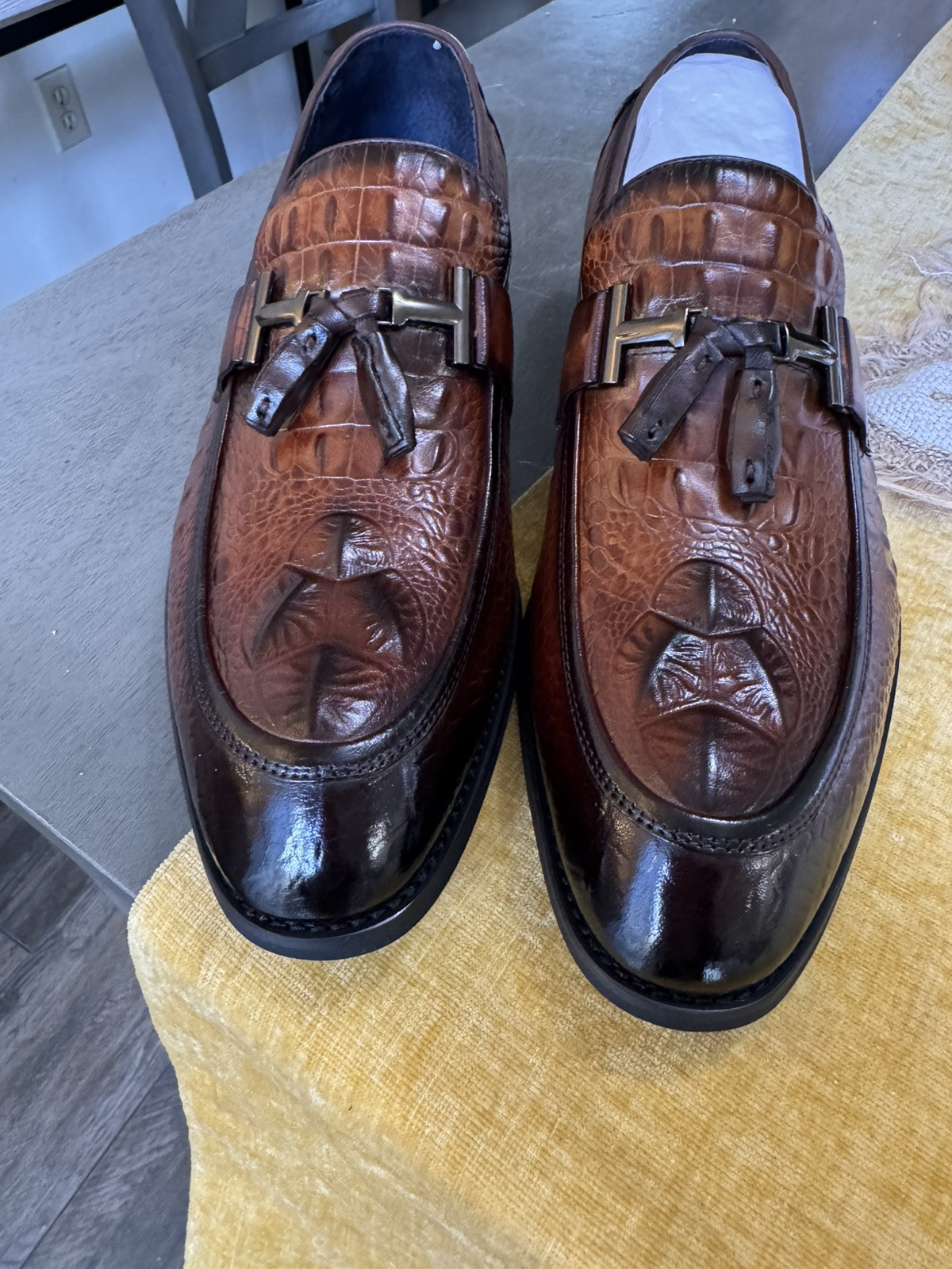 Men’s Leather Shoes Crocodile Pattern Men’s Dress Loafer Shoes 9.5
