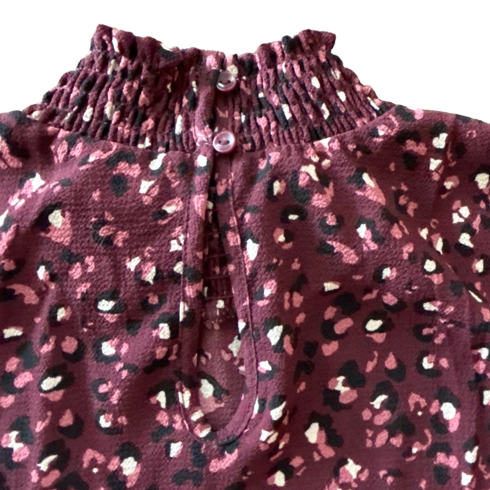 ASOS Burgundy Smocked Romantic Long Sleeve Blouse Coquette Cottagecore Top – L