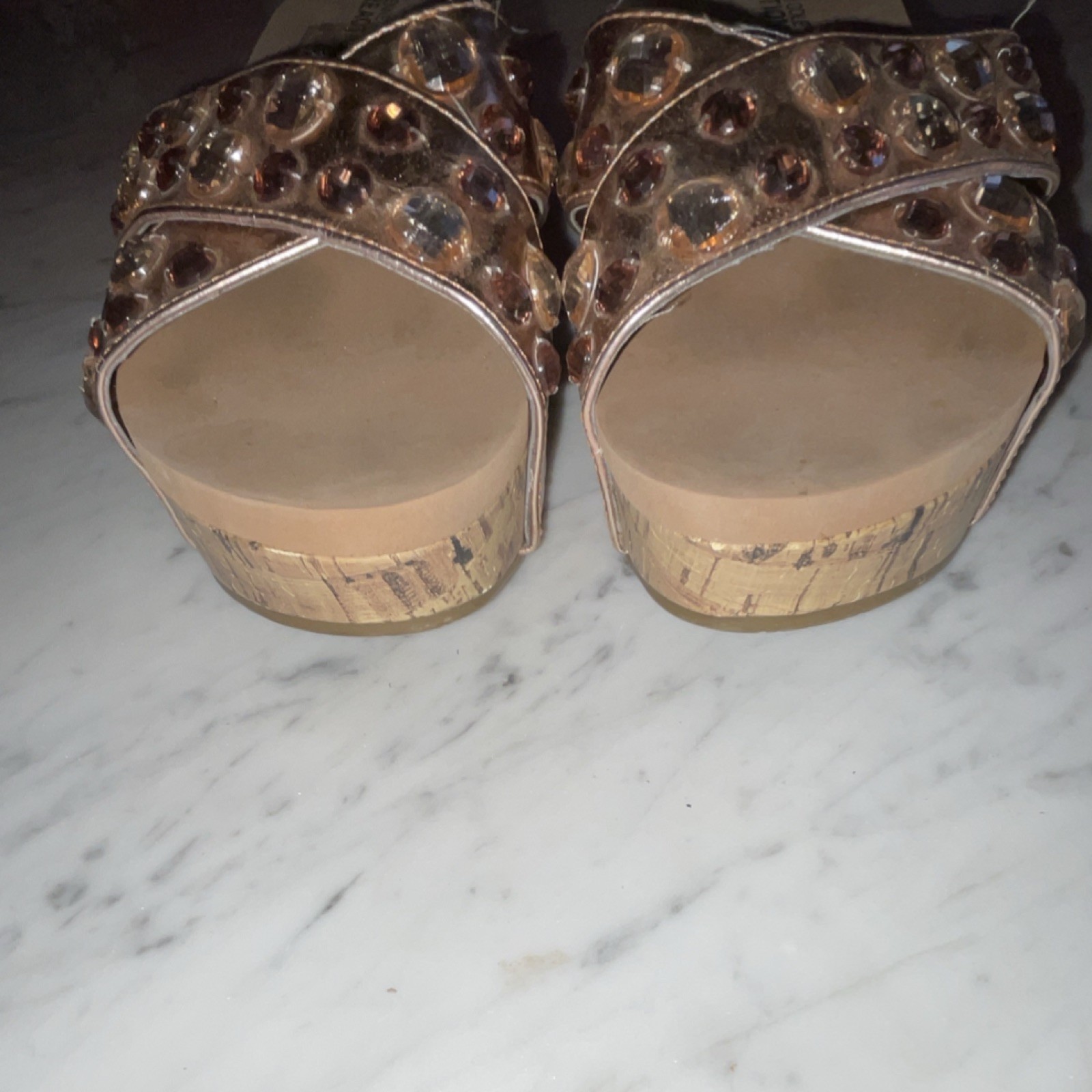 Kenneth Cole Reaction Women’s Gold Studded Rhinestone Wedge Slide Sandals 8M