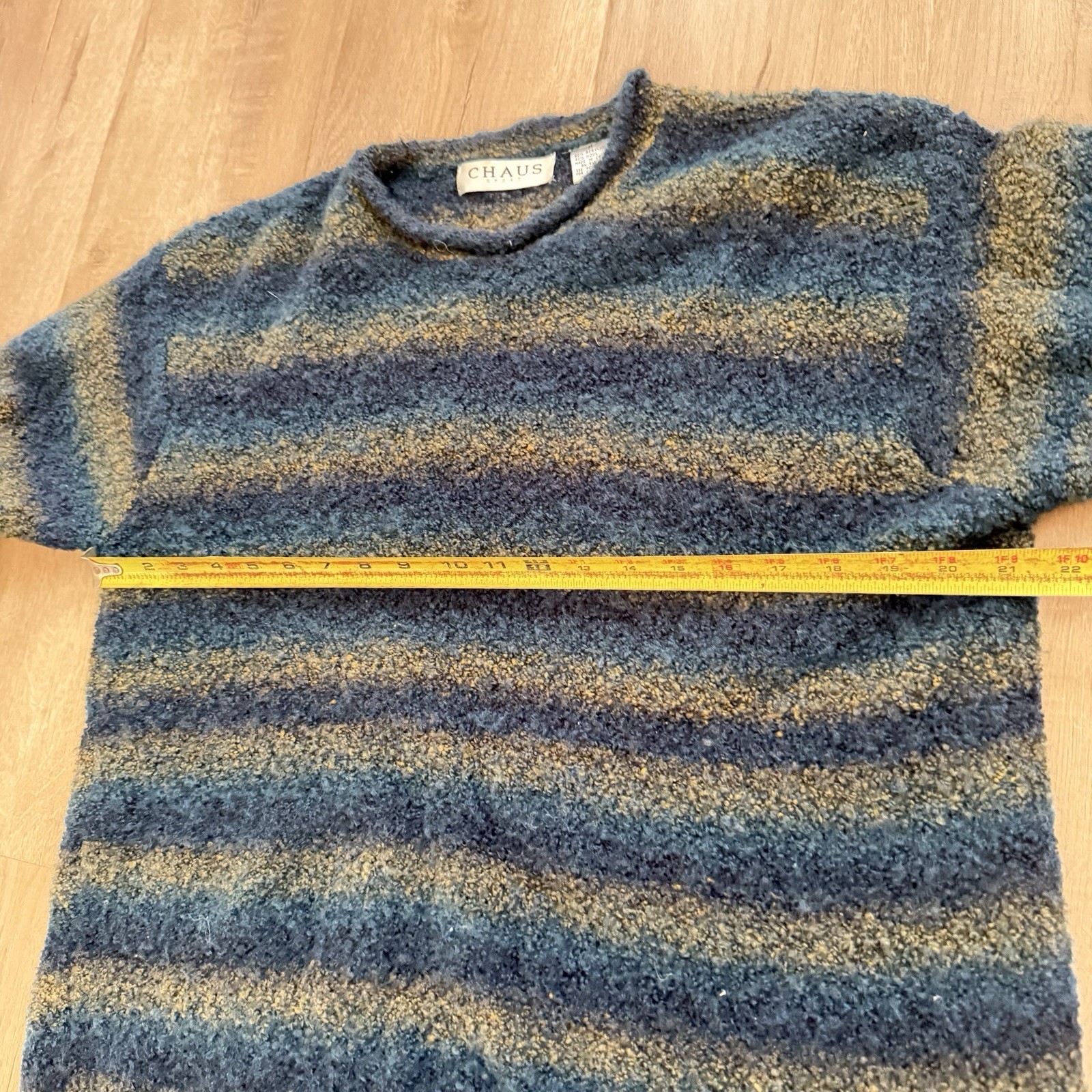 Vintage Chaus Sport Plaid Floral Sweater M Rame/Cotton Blend Hand Wash Only