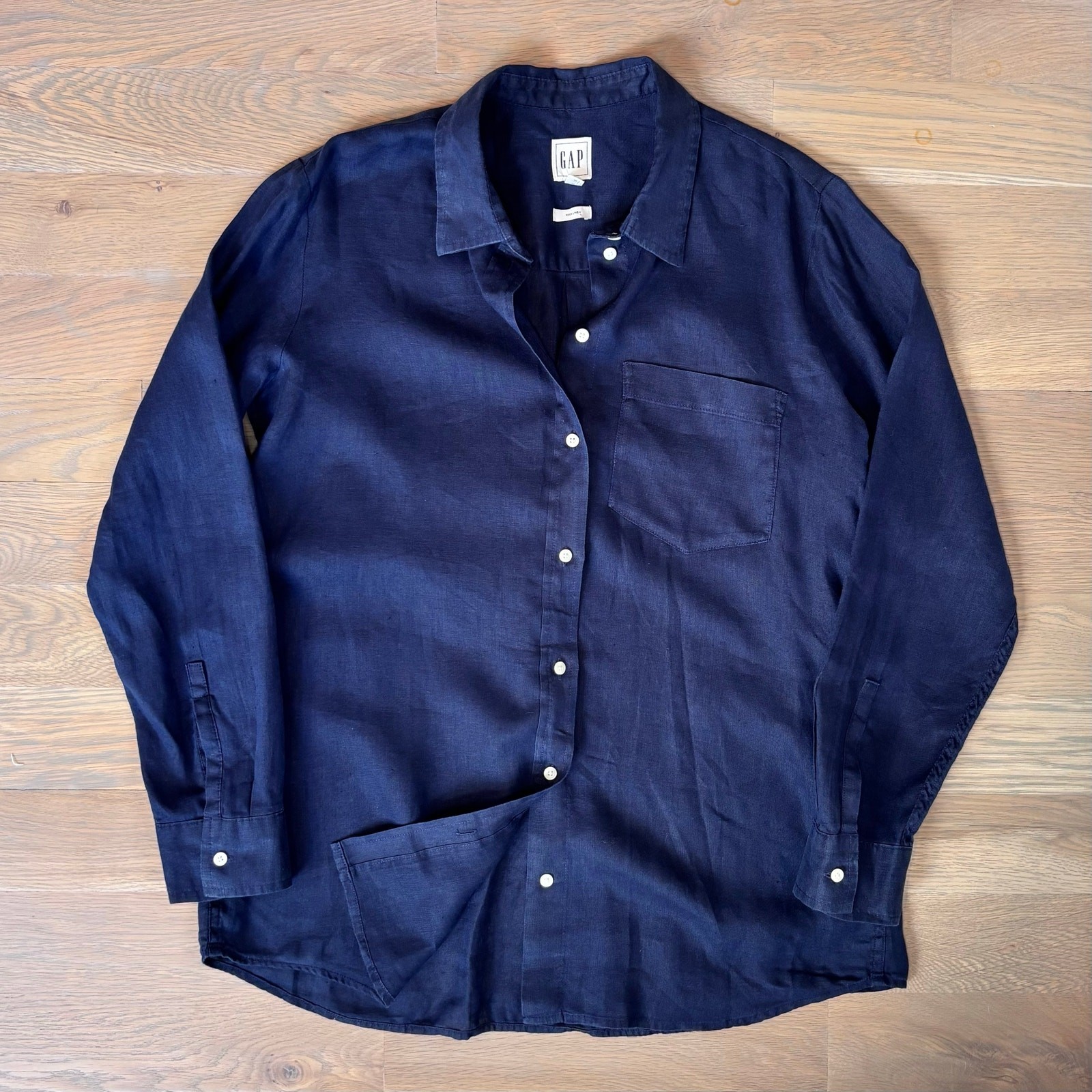 Gap Oversized 100% Linen Shirt Navy Boyfriend Fit Women’s Size Medium